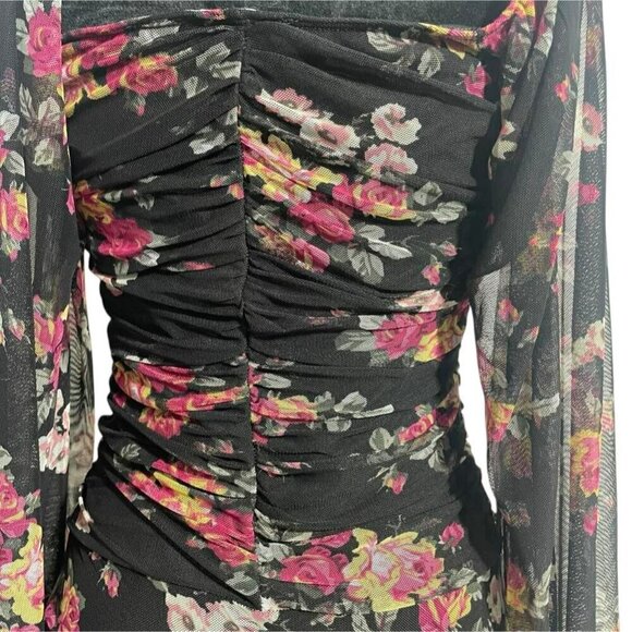 Lulus Size Medium  Top Blouse Long Sleeve Floral Ruched - Picture 6 of 8